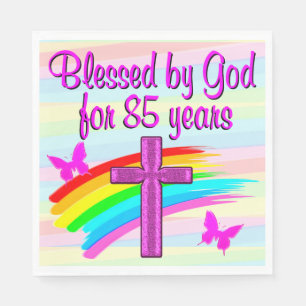 PRETTY PINK BLESSED BY GOD 85TH BIRTHDAY NAPKINS