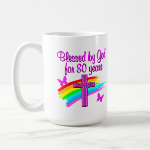 PRETTY PINK BLESSED BY GOD FOR 80 YEARS COFFEE MUG