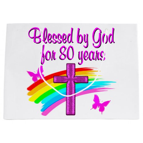 PRETTY PINK BLESSED BY GOD FOR 80 YEARS LARGE GIFT BAG