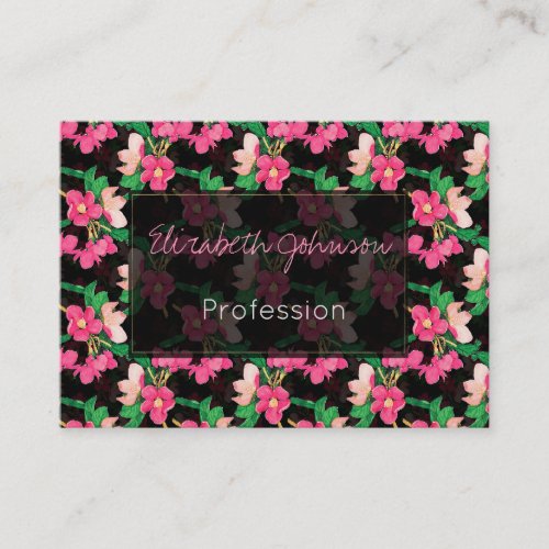 Pretty Pink Blossom Flowers Paint Black Design  Business Card