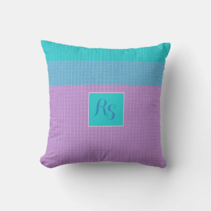 Pretty Pink Blue Aqua >Monogram Pillow