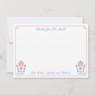 Pretty Pink Blue Chinoiserie Baby Shower Picture Note Card