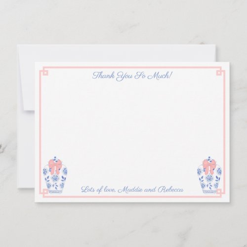 Pretty Pink Blue Chinoiserie Baby Shower Picture Note Card