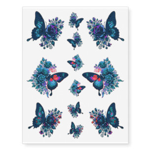 Pretty Pink & Blue Floral Butterflies  Temporary Tattoos