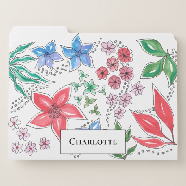 Pretty Pink Blue Floral Name Back to School File Folder (Front Left)