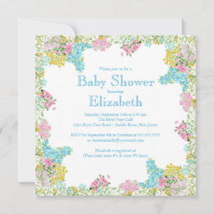 Pretty Pink Blue Floral Neutral baby Shower Invitation