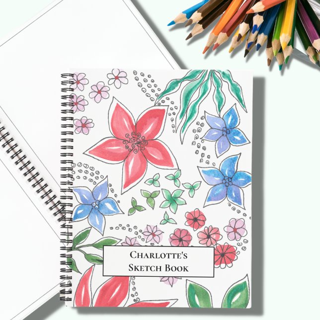 Pretty Pink Blue Floral Sketch Back to School Notebook (Creator Uploaded)