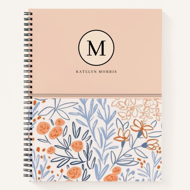 Pretty Pink Blue Flower Pattern  Notebook (Front)