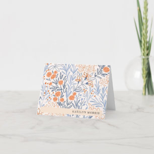 Pretty Pink Blue Flower Pattern Personalized Letterpress Thank You Card