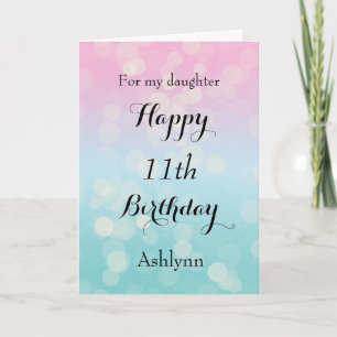 Pretty Pink Blue Happy 11th Birthday Daughter Card