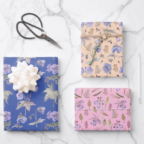 Pretty Pink Blue Orange Flowers Floral Garden Gift Wrapping Paper Sheets