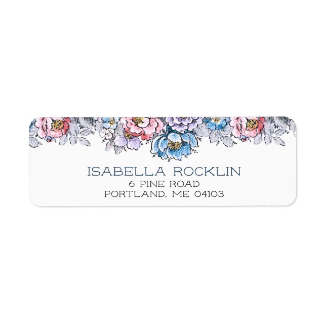 Pretty Pink, Blue & Purple Floral Label (Front)