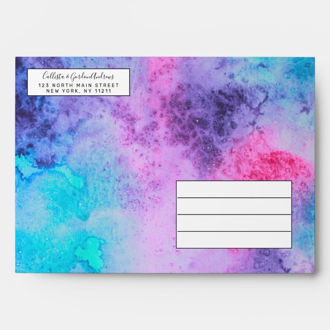Pretty Pink Blue Purple Salty Watercolor Art Envelope (Front)