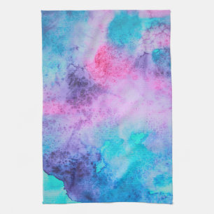 Pretty Pink Blue Purple Salty Watercolor Art Kitchen Towel