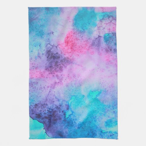 Pretty Pink Blue Purple Salty Watercolor Art Kitchen Towel