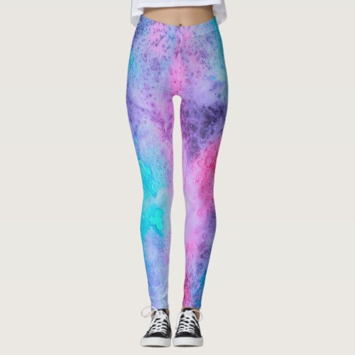 Pretty Pink Blue Purple Salty Watercolor Art Leggings