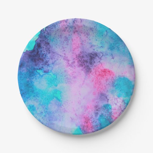 Pretty Pink Blue Purple Salty Watercolor Art Paper Plates