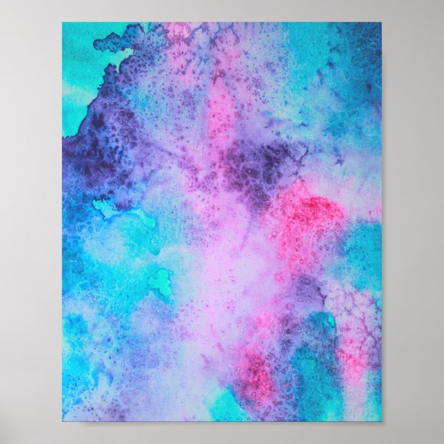 Pretty Pink Blue Purple Salty Watercolor Art Poster (Front)