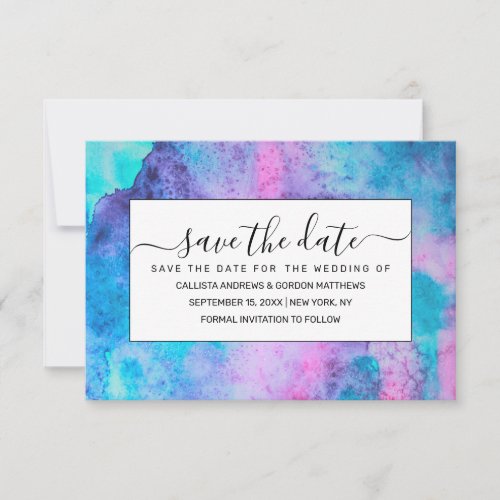 Pretty Pink Blue Purple Salty Watercolor Art Save The Date