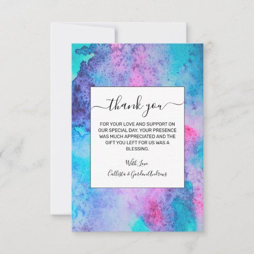 Pretty Pink Blue Purple Salty Watercolor Art Thank You Card