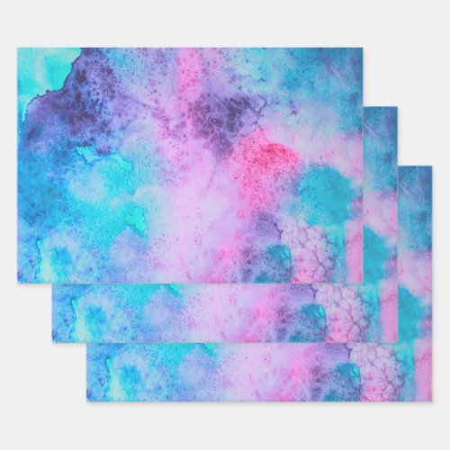 Pretty Pink Blue Purple Salty Watercolor Art Wrapping Paper Sheets