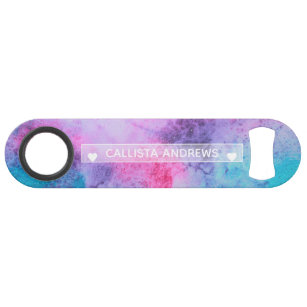 Pretty Pink Blue Purple Salty Watercolor Monogram Bar Key