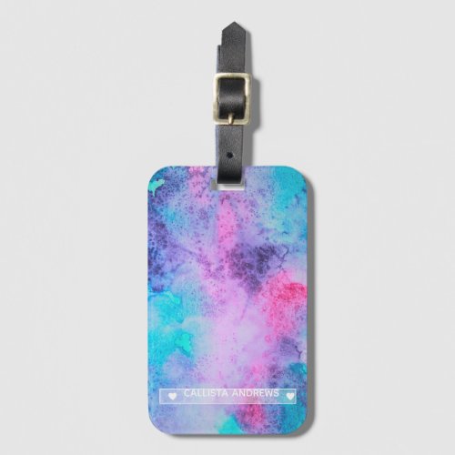 Pretty Pink Blue Purple Salty Watercolor Monogram Luggage Tag