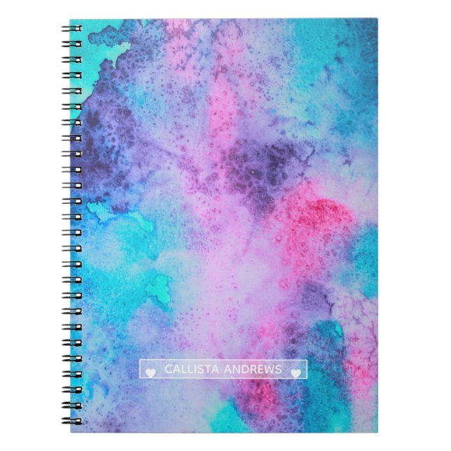 Pretty Pink Blue Purple Salty Watercolor Monogram Notebook (Front)