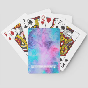 Pretty Pink Blue Purple Salty Watercolor Monogram Poker Cards