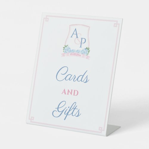 Pretty Pink Blue Wedding Crest Cards And Gifts Pedestal Sign