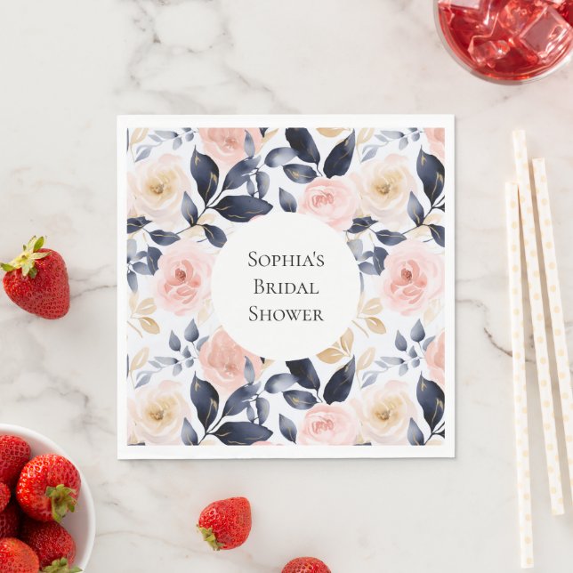 Pretty Pink Blue White Flowers Bridal Shower Napkins (Insitu)