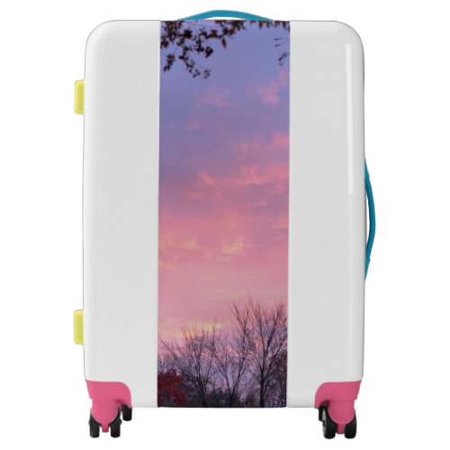 Pretty Pink Blue Yellow Fall Sunset Over Trees Luggage