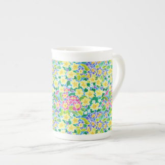 Pretty Pink, Blue, Yellow Primroses Bone China Mug