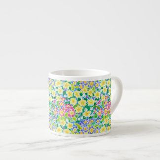 Pretty Pink, Blue, Yellow Primroses Espresso Mug