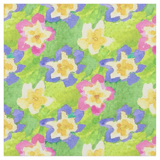Pretty Pink Blue Yellow Primroses Fabric
