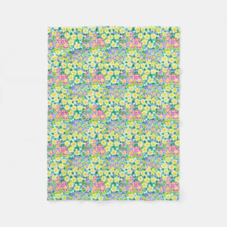 Pretty Pink, Blue, Yellow Primroses Fleece Blanket