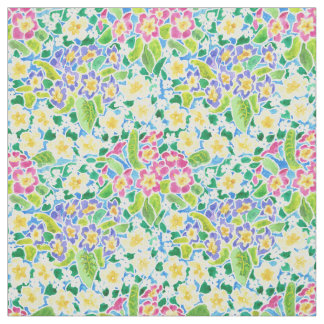 Pretty Pink Blue Yellow Primroses Floral Fabric