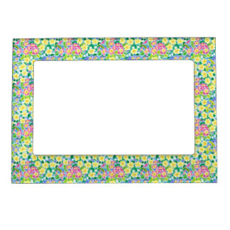 Pretty Pink, Blue, Yellow Primroses Magnetic Frame