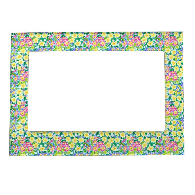 Pretty Pink, Blue, Yellow Primroses Magnetic Frame (Front)
