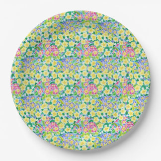 Pretty Pink, Blue, Yellow Primroses Paper Plates