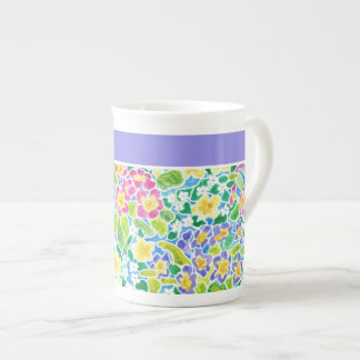 Pretty Pink, Blue, Yellow Primroses Pattern Bone China Mug