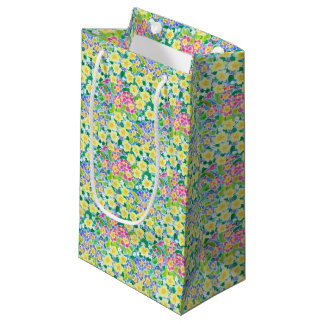 Pretty Pink, Blue, Yellow Primroses Small Gift Bag