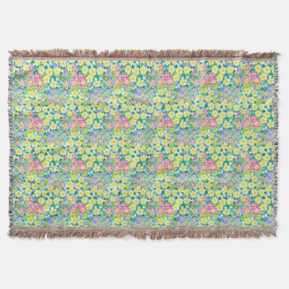 Pretty Pink, Blue, Yellow Primroses Throw Blanket