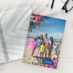 Pretty Pink Blush Blue Flowers Family Photo Planner