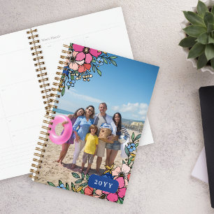 Pretty Pink Blush Blue Flowers Family Photo Planner