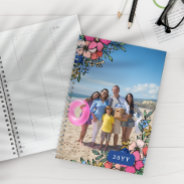 Pretty Pink Blush Blue Flowers Family Photo Planner at Zazzle