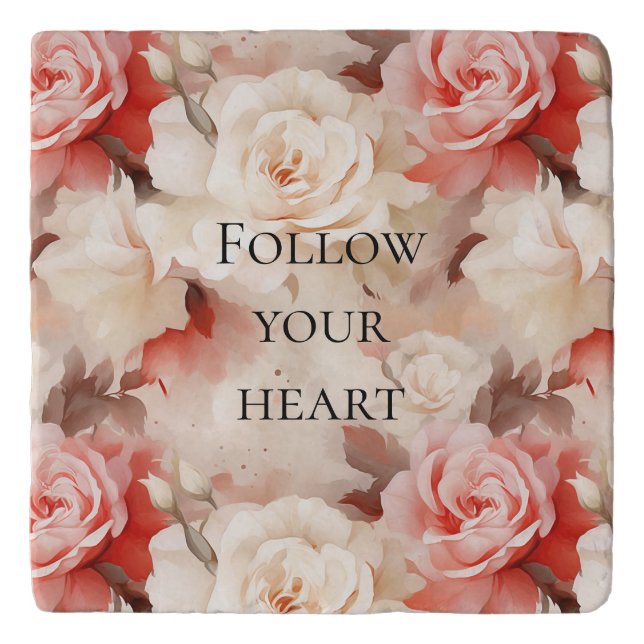 Pretty Pink Blush Cream Floral Bridal Shower Trivet (Front)