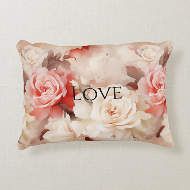 Pretty Pink Blush Cream Rose Floral Accent Pillow (Front)