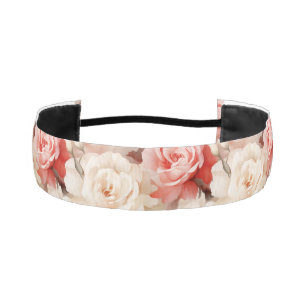 Pretty Pink Blush Cream Rose Floral Athletic Headband