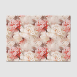 Pretty Pink Blush Cream Rose Floral Bridal Shower Tissue Paper